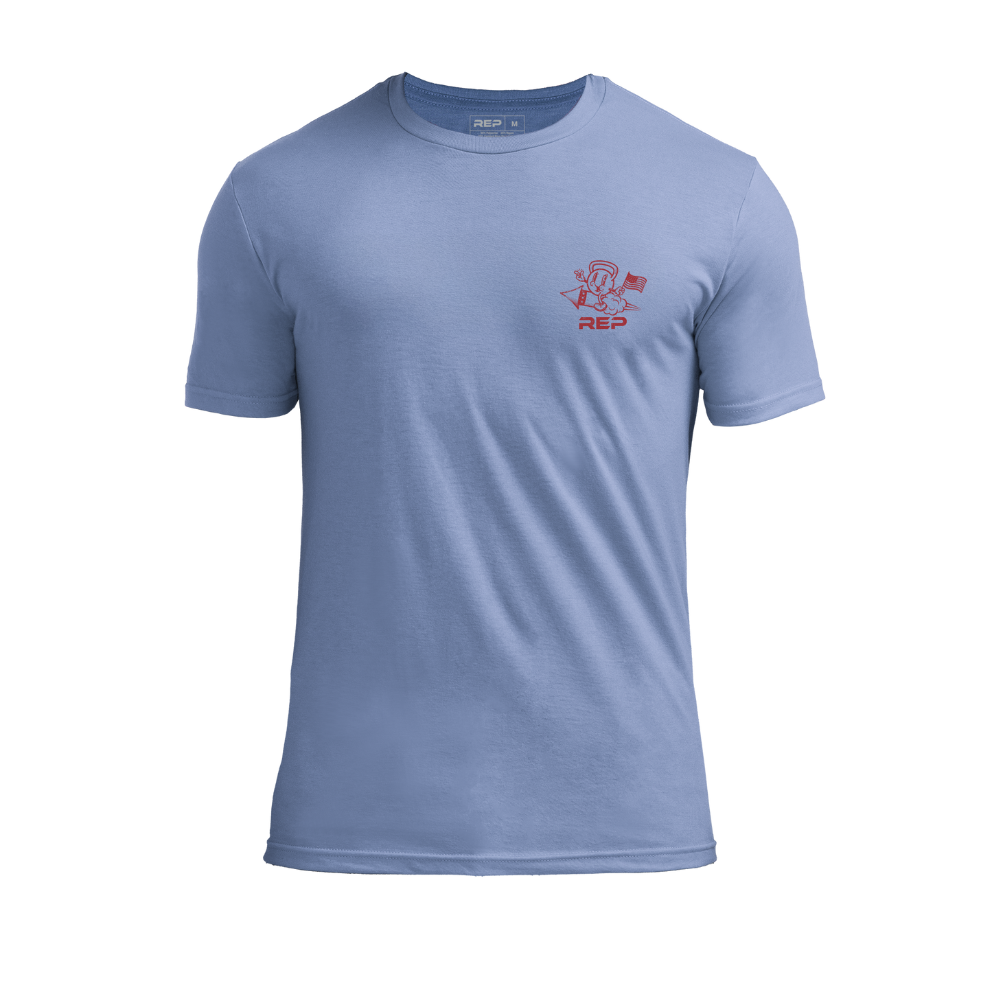 The REP Fitness Men's Liberty Bell Tri-Blend Crew T-Shirt in Heather Blue/Red front