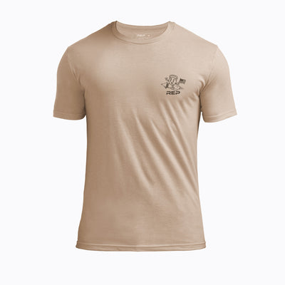 The REP Fitness Men's Liberty Bell Tri-Blend Crew T-Shirt in Heather Desert/Brown front