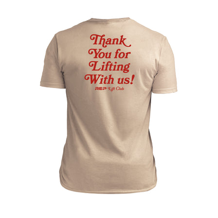 The REP fitness Lift Club Tri-Blend Crew T-Shirt in Heather Desert/Red