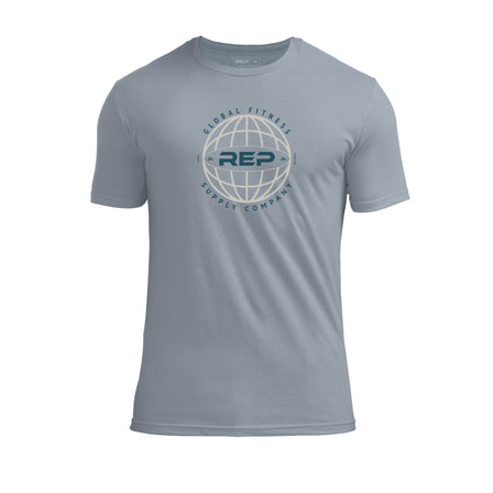 REP Fitness Worldwide Tri-Blend Crew T-Shirt in Heather Flint with a gray graphic