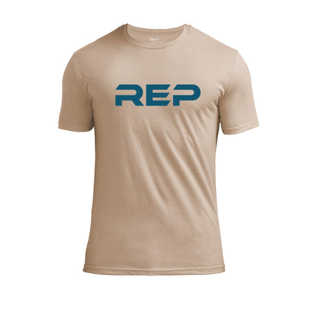 The REP Fitness Men's Daily Driver 2.0 Tri-Blend Crew T-Shirt in Heather Desert/Blue