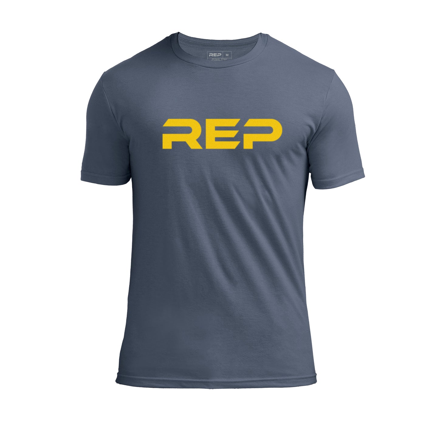 The REP fitness Men's Daily Driver 2.0 Tri-Blend Crew T-Shirt in Heather Navy/Yellow