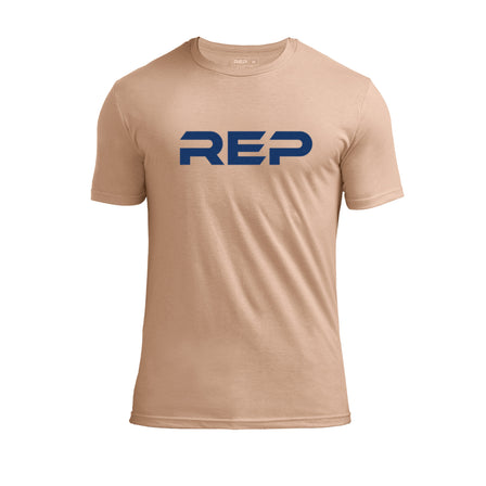 The REP Fitness Men's Daily Driver 2.0 Tri-Blend Crew T-Shirt in Heather Peach/Blue