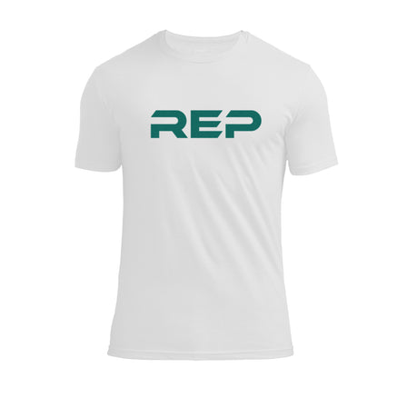 The REP Fitness Men's Daily Driver 2.0 Tri-Blend Crew T-Shirt in White/Green
