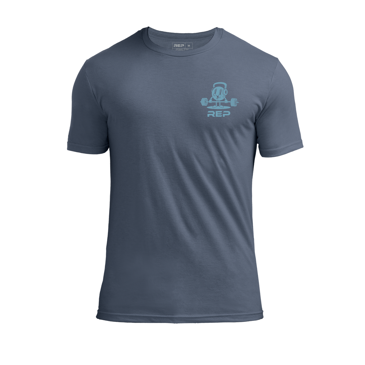 The REP Fitness Deadlift Party Tri-Blend Crew T-Shirt in Heather Navy/Blue front