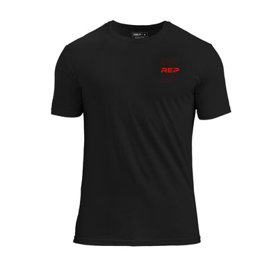 The REP Fitness Lift Club Tri-Blend Crew T-Shirt in Heather Black/Red front