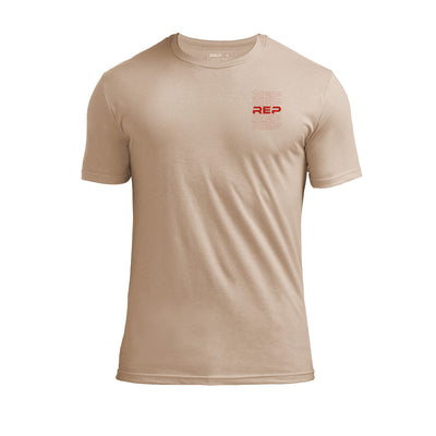 The REP Fitness Lift Club Tri-Blend Crew T-Shirt in Heather Desert/Red front