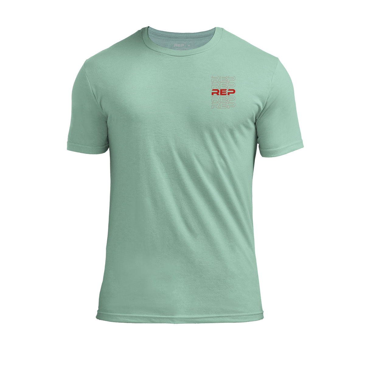 The REP Fitness Lift Club Tri-Blend Crew T-Shirt in Heather Sage/Red front