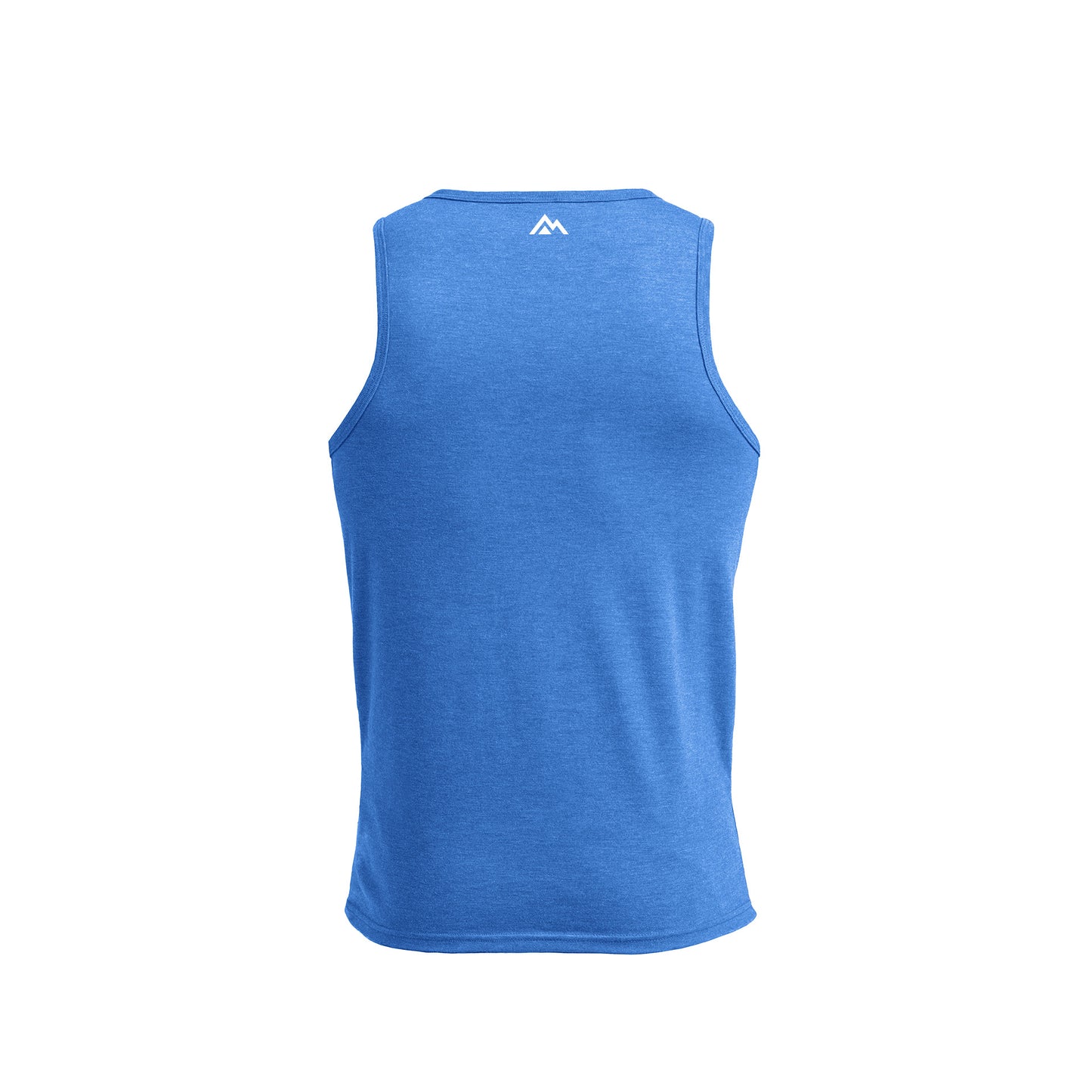 Azure Men's Rise Tri-Blend Tank back view with mountain logo in top center
