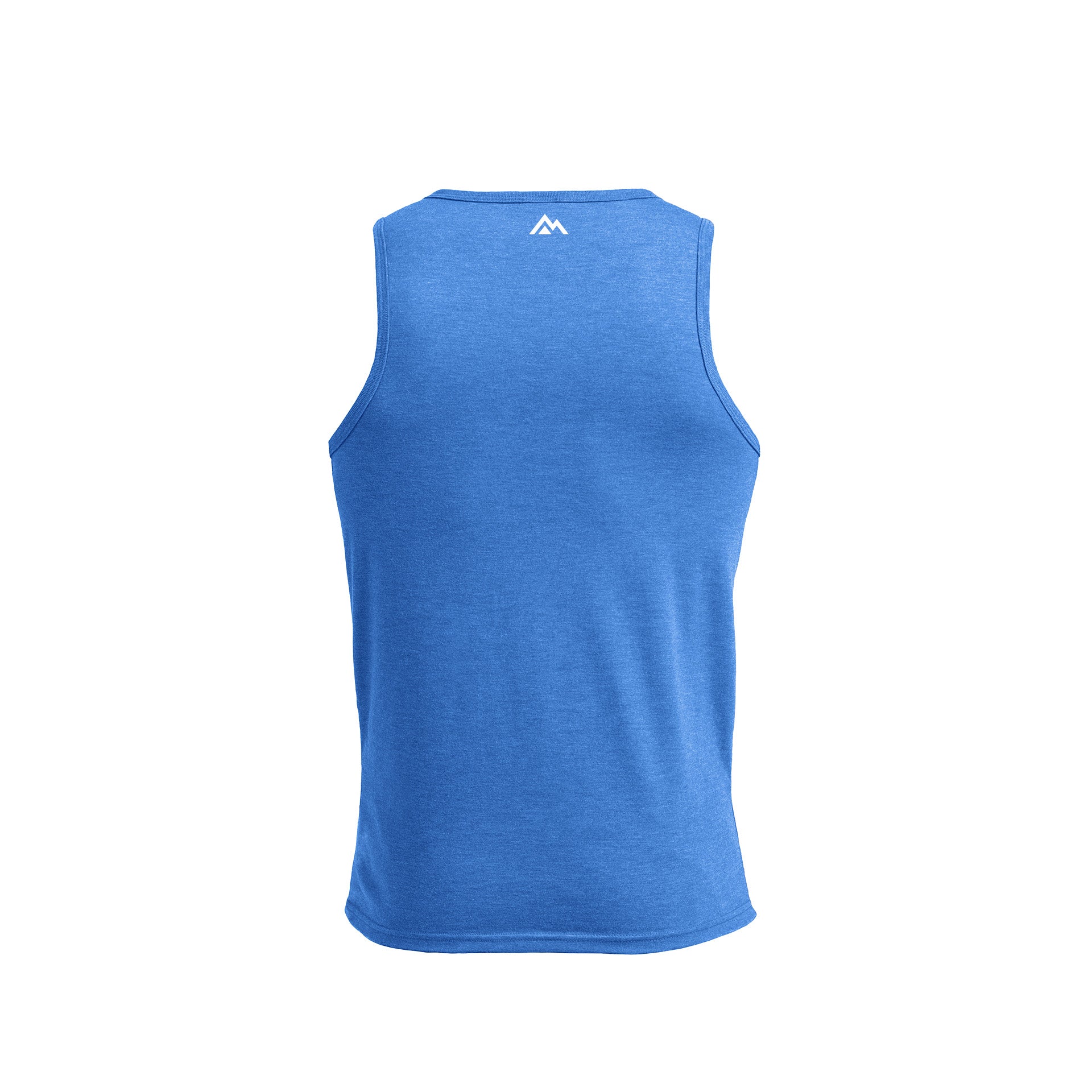 Azure Men's Rise Tri-Blend Tank back view with mountain logo in top center
