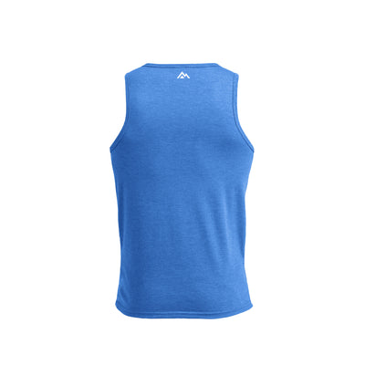 Azure Men's Rise Tri-Blend Tank back view with mountain logo in top center
