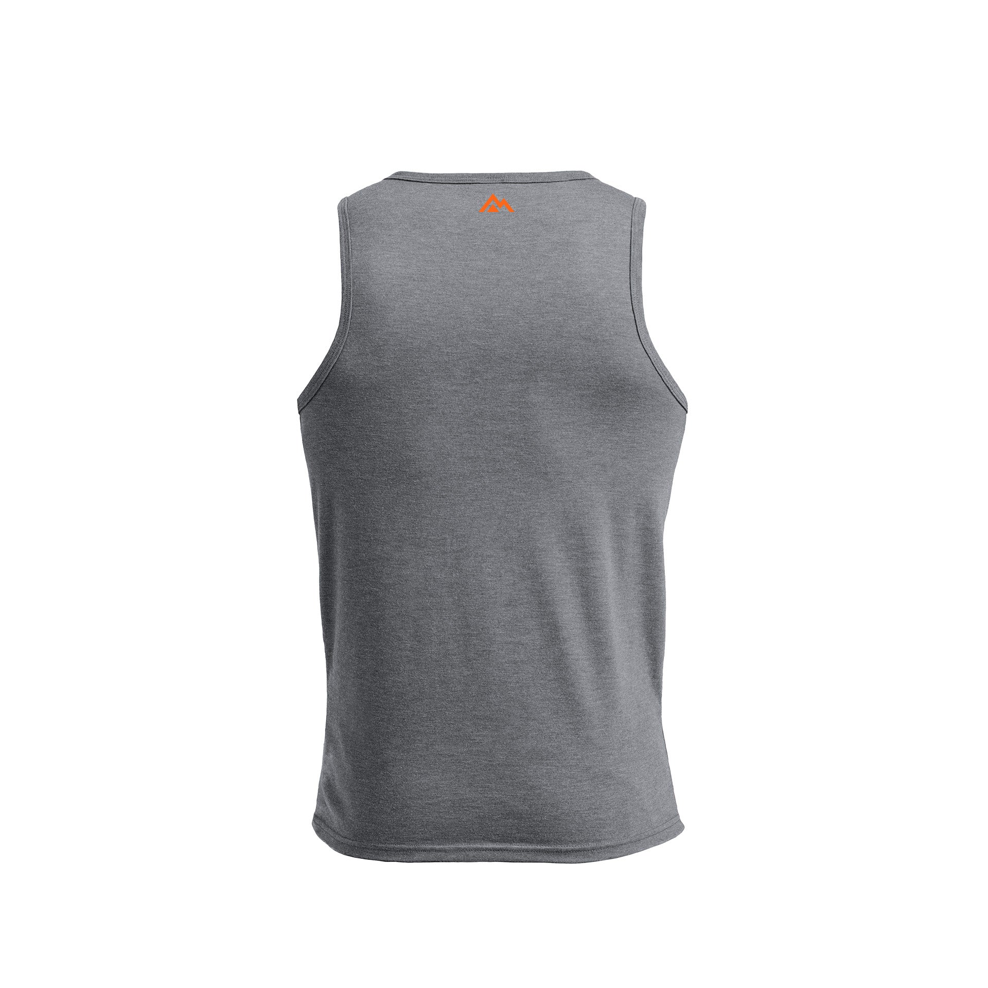 Aluminum Men's Rise Tri-Blend Tank back view with mountain logo in top center