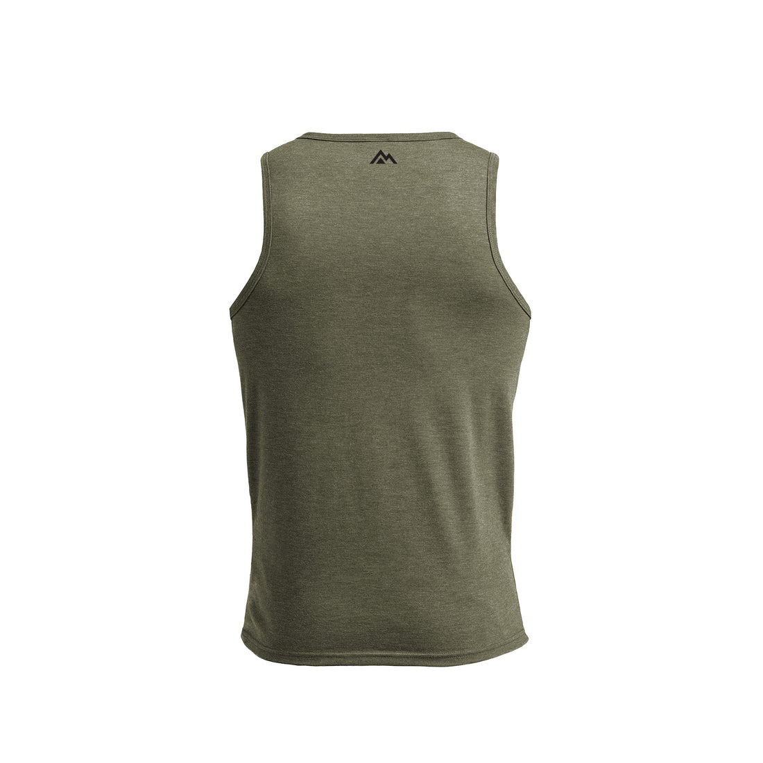 The REP Fitness Men's Rise Tri-Blend Tank in Heather Olive/Red back
