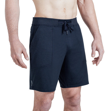 Studio shot: Athlete wearing REP’s Men’s Apollo Shorts with a 9 inch inseam in Heather Navy/Cool Gray