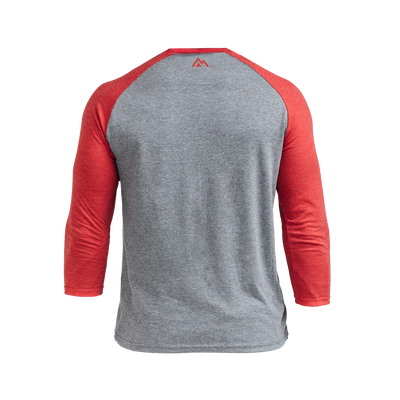 The REP Fitness Men's Daily Driver ¾ Sleeve Tri-Blend Crew T-Shirt in Heather Gray/Red back