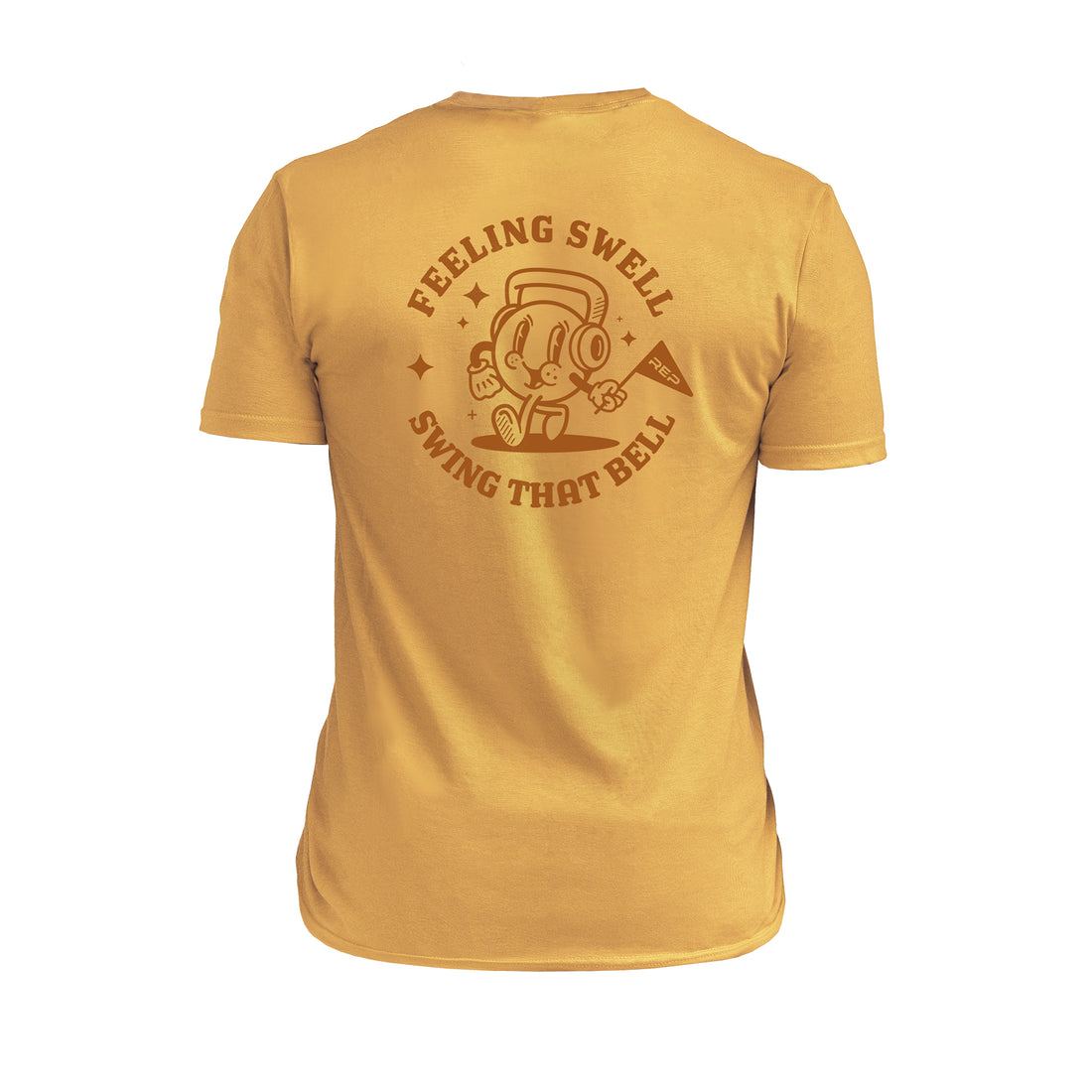 The REP Fitness Men's Feeling Swell Tri-Blend Crew T-Shirt in Heather Ochre/Brown back