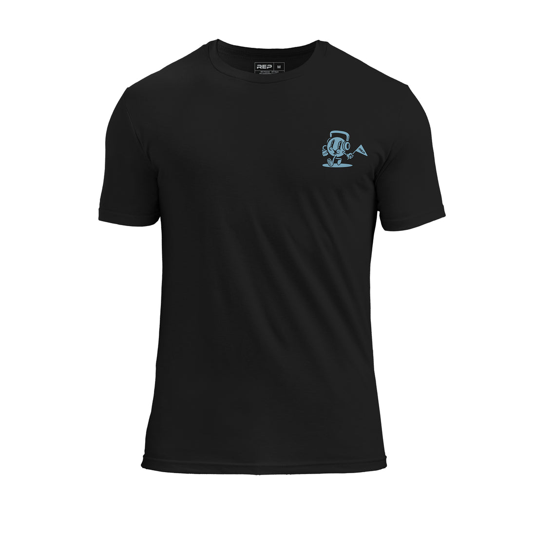 The REP Fitness Men's Feeling Swell Tri-Blend Crew T-Shirt in Heather Black/Blue front, flat lay