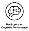 Logo with a brain icon and text 'Nootropics for Cognitive Performance' on a white background