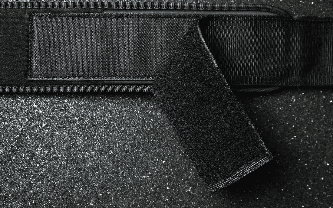 Close-up view of the hook-and-loop fastener on the REP Nylon Lifting Belt.