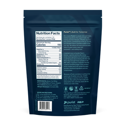 Nutrition facts label on a blue package with white text
