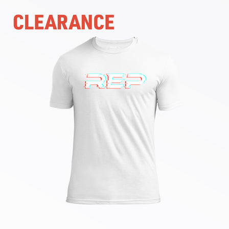 Studio shot: The White REP Glitch Tri-Blend Crew T-Shirt on a white background