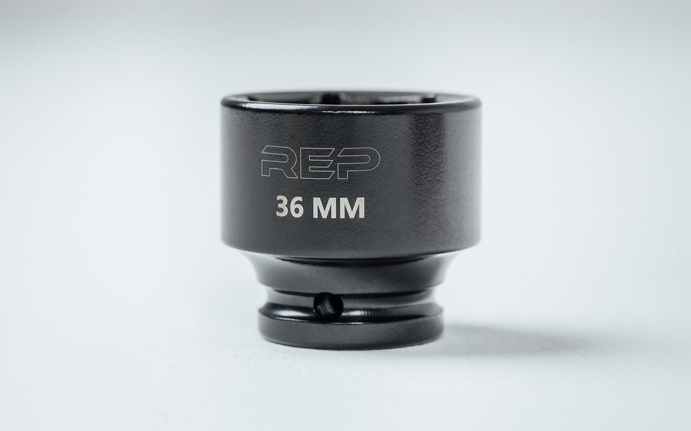 Studio shot of the front of REP's 36mm Rack Socket for installing 5000 Series Power Rack