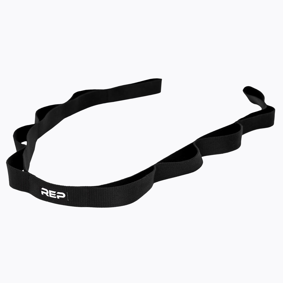 Black resistance band with 'REP' branding on a white background