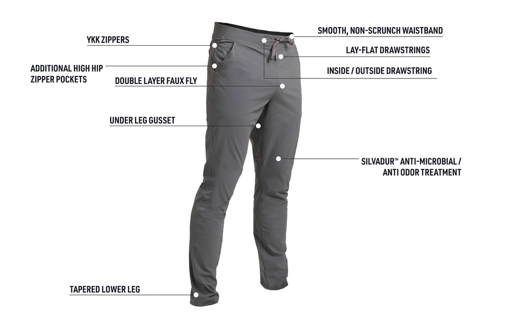 REP Fitness Men's Felix Pants 2.0 in Grey with feature callouts like the Silvadur anti-microbial fabric