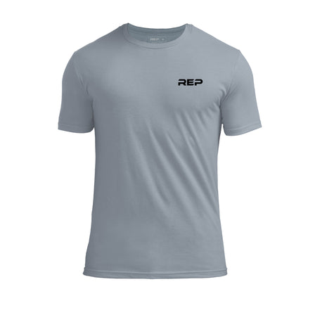 The REP Fitness REP Short-sleeve Tri-Blend Crew T-Shirt in Heather Flint/Black front
