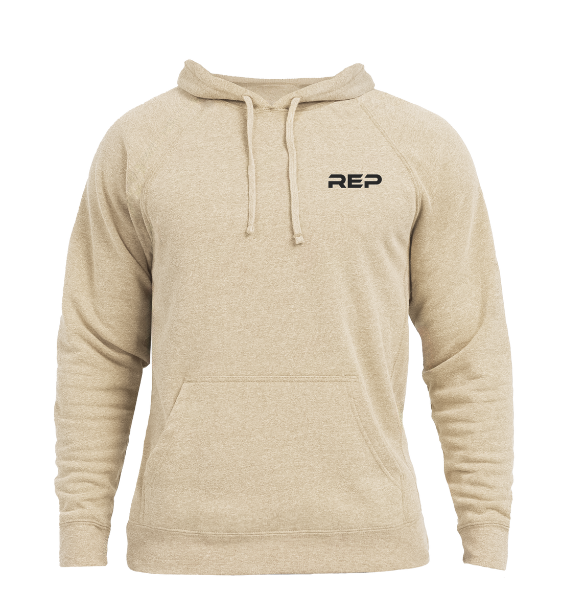 The REP Fitness Unisex USA Pull Over Hoodie in Heather Stone/Black front, flat lay