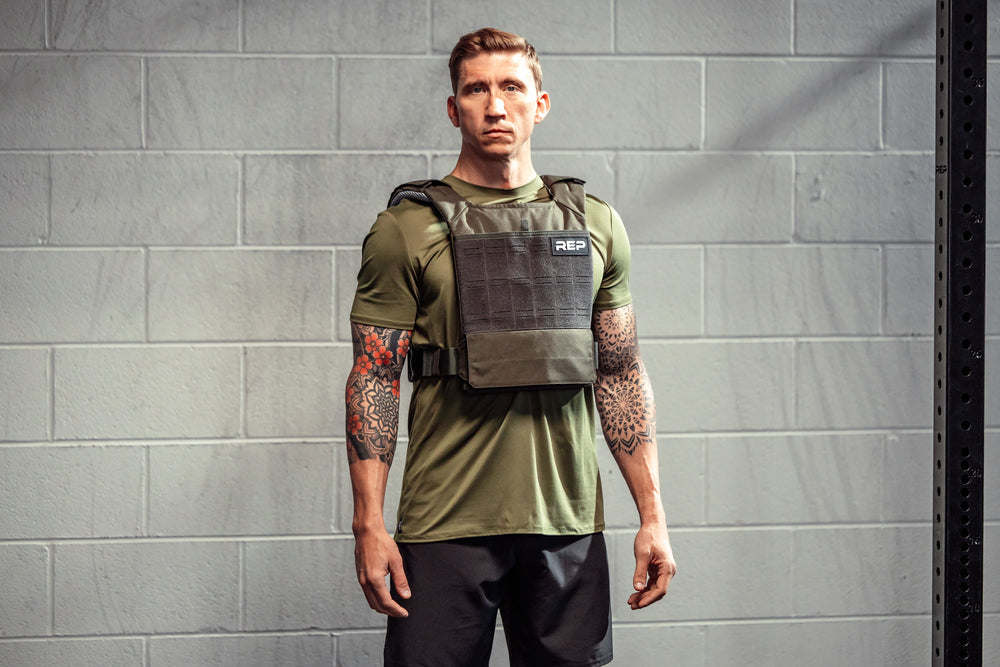 Athlete wearing the olive Strata Weight Vest