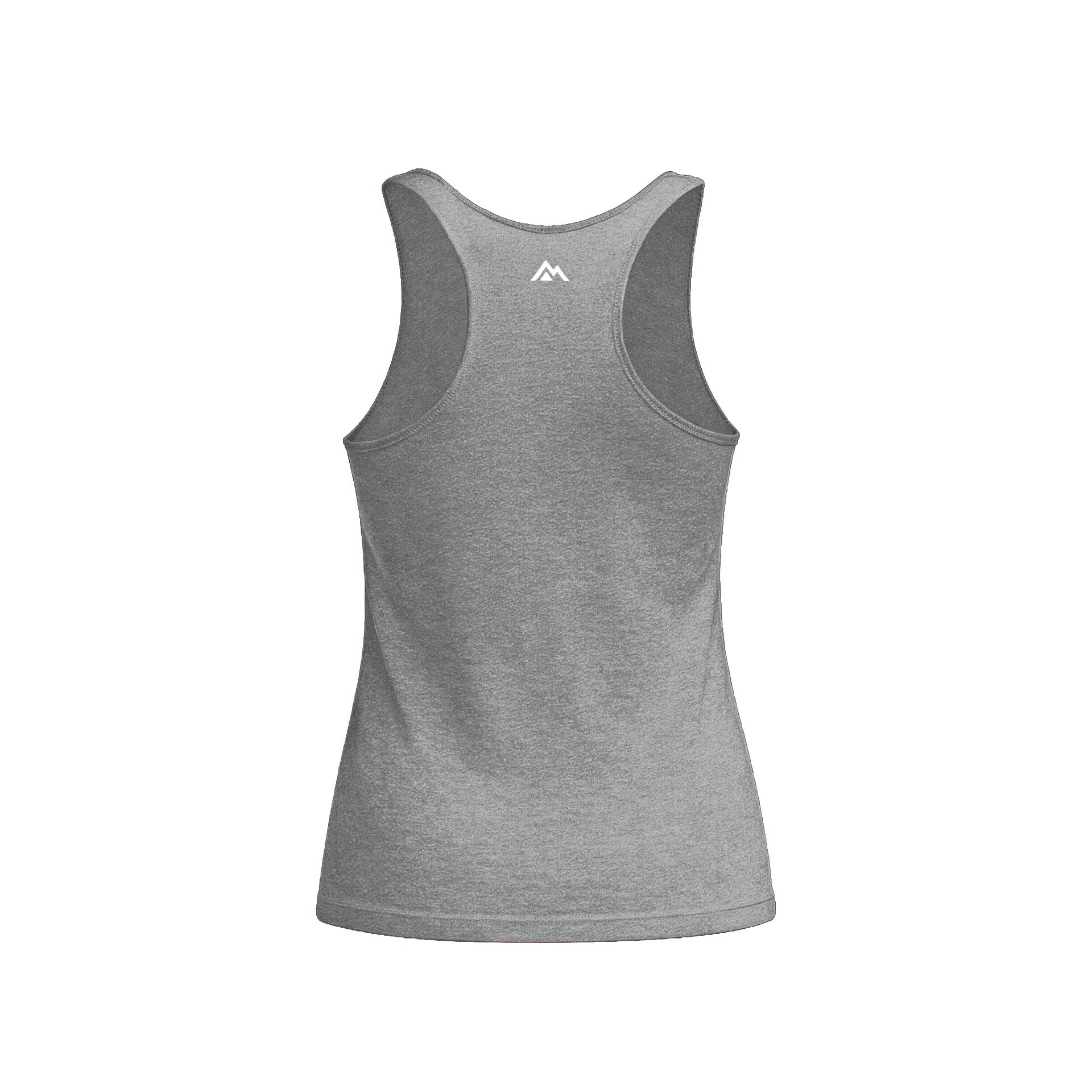 Women’s Rise Tri-Blend Tank in gray with a logo on the back against a white background