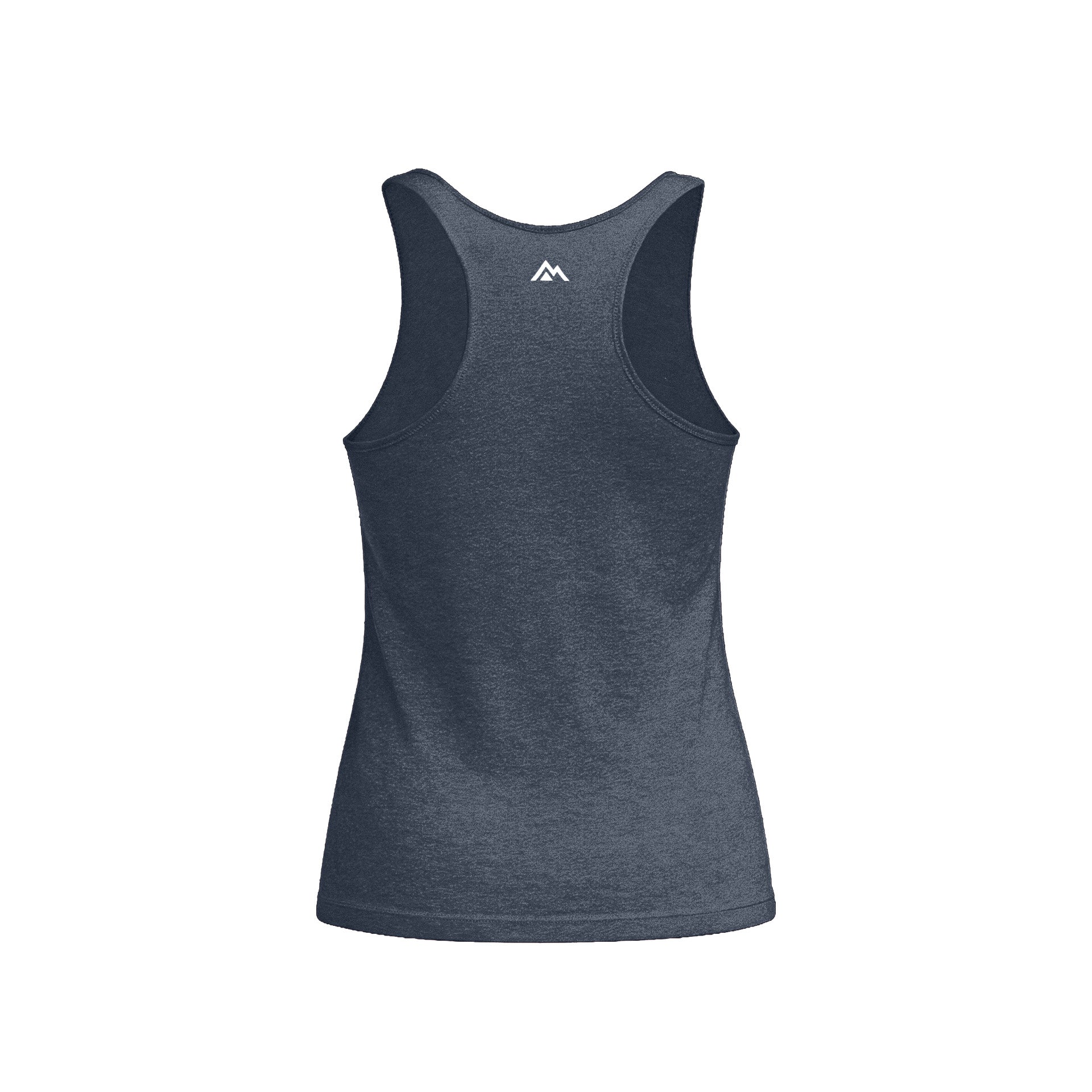 Women’s Rise Tri-Blend Tank in Indigo  with a logo on the back against a white background