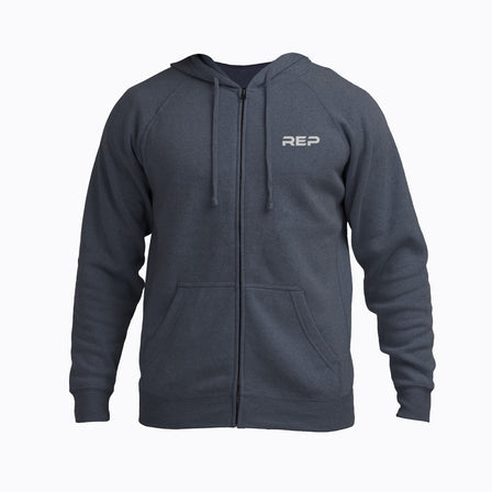 Heather Navy/Silver Unisex Zip Hoodie