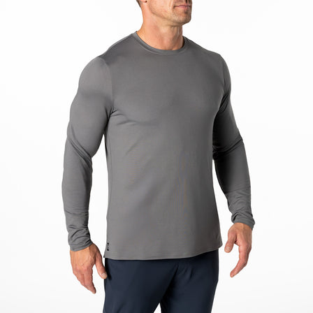The REP Fitness Men's Delta Long Sleeve Crew T-Shirt in Heather Cool Gray front