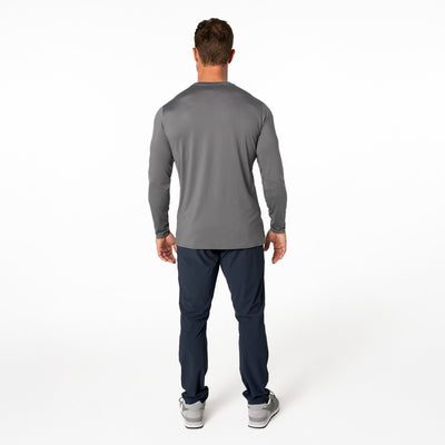 The REP Fitness Men's Delta Long Sleeve Crew T-Shirt in Heather Cool Gray back
