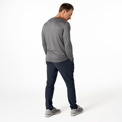 The REP Fitness Men's Delta Long Sleeve Crew T-Shirt in Heather Cool Gray back profile