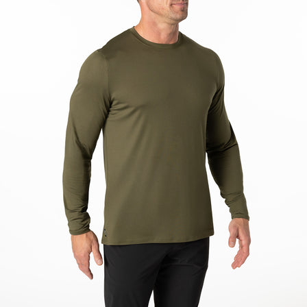 The REP Fitness Men's Delta Long Sleeve Crew T-Shirt in Heather Olive front