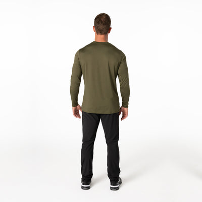 The REP Fitness Men's Delta Long Sleeve Crew T-Shirt in Heather Olive back