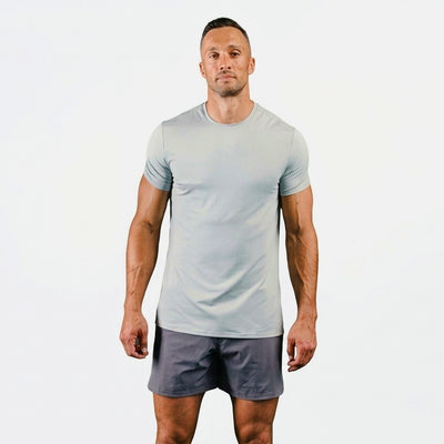 The REP Fitness Men's Delta Shirt in Aqua Gray close-up