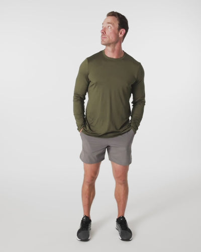 Men's Delta Long Sleeve Crew T-Shirt in Heather Olive