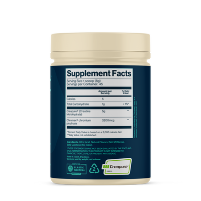 Supplement container with label showing 'Supplement Facts' on a white background