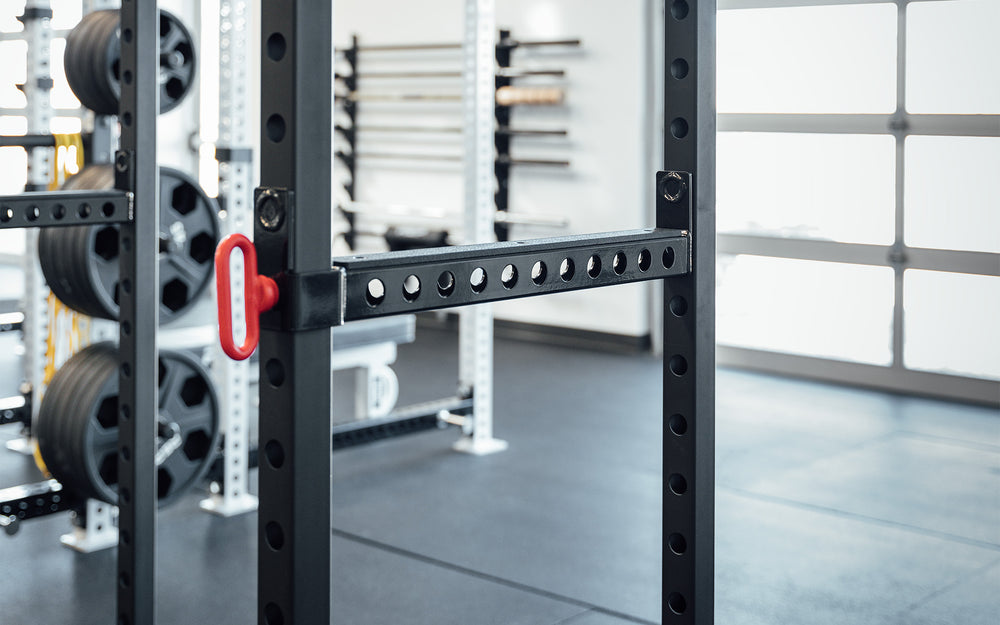 Flip-Down Safeties on a 1000 Series Power Rack (Close Up)