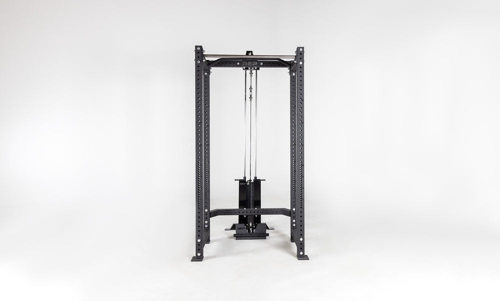 Selectorized Lat Pulldown & Low Row on a PR-4000 Power Rack (Front View)