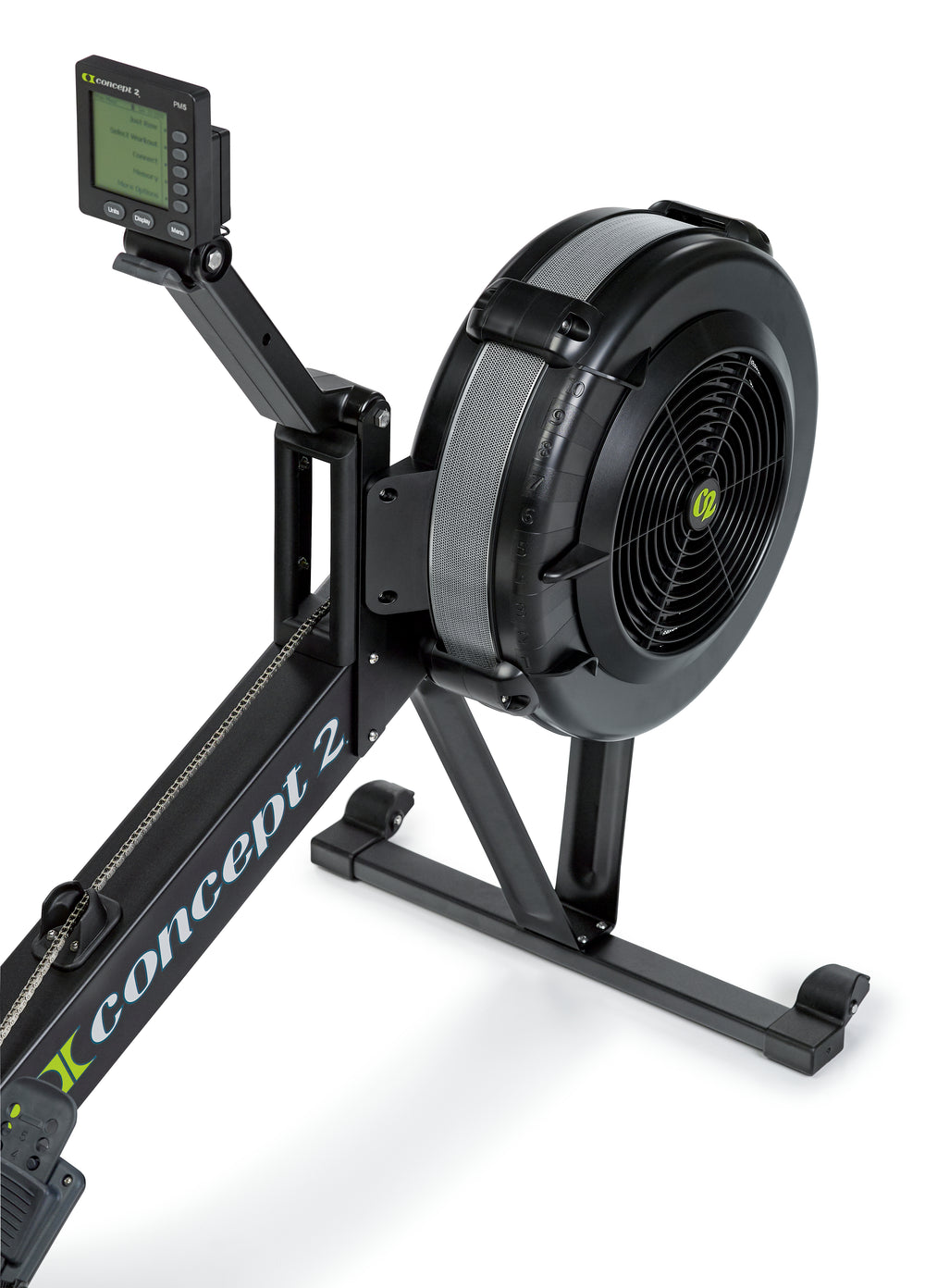 Concept2 Row Erg Close Up of Console and Fanned Flywheel