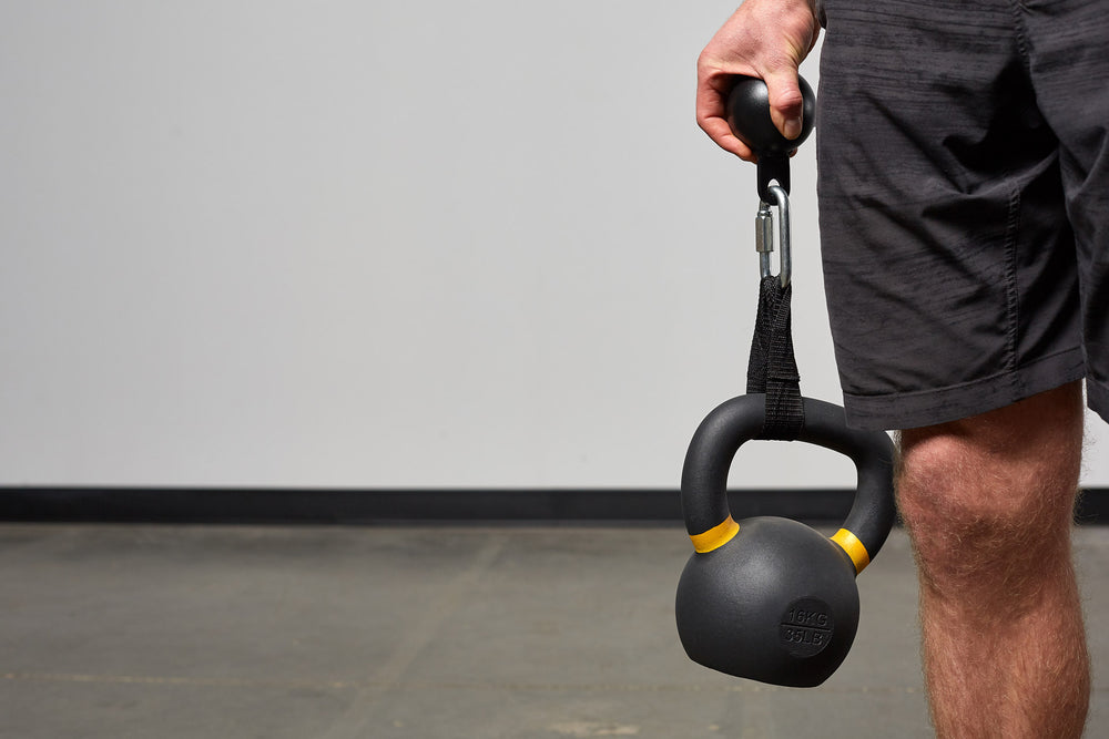 Cannonball Grips Attached To Kettlebells For Grip Strength Work