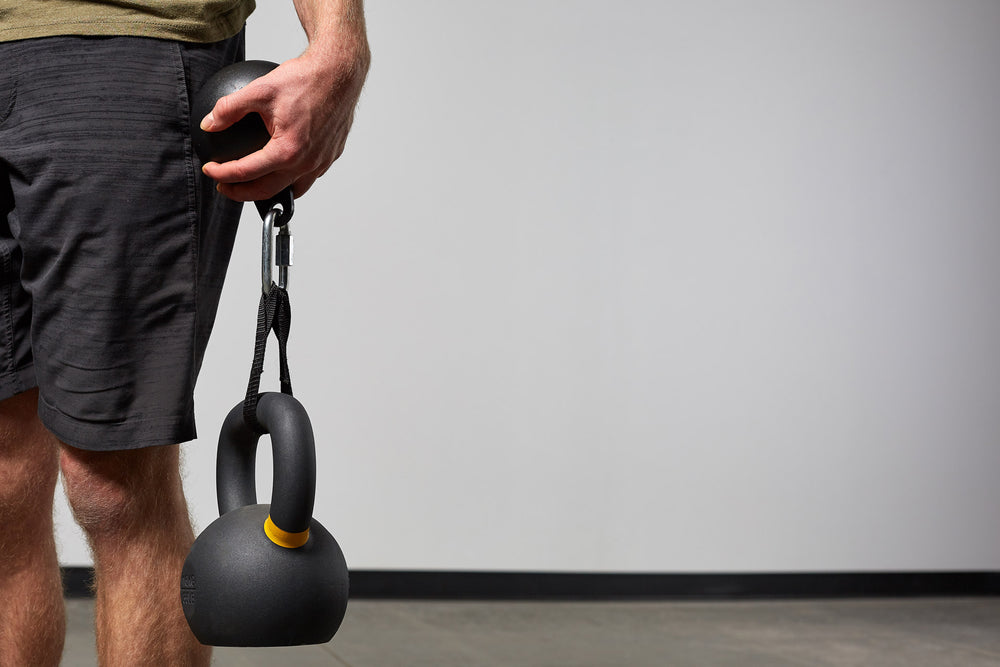 Cannonball Grips Attached To Kettlebells For Grip Strength Work