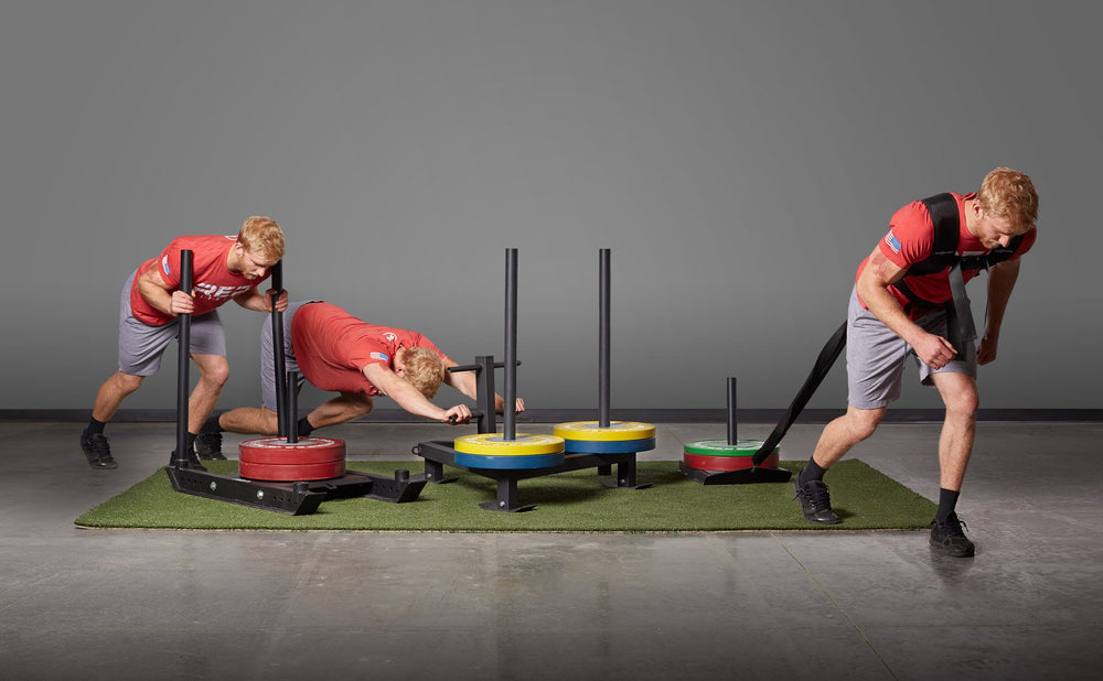 4-Post Push-Pull Sled, Push-Pull Sled, and Pull Sled In Use Comparison