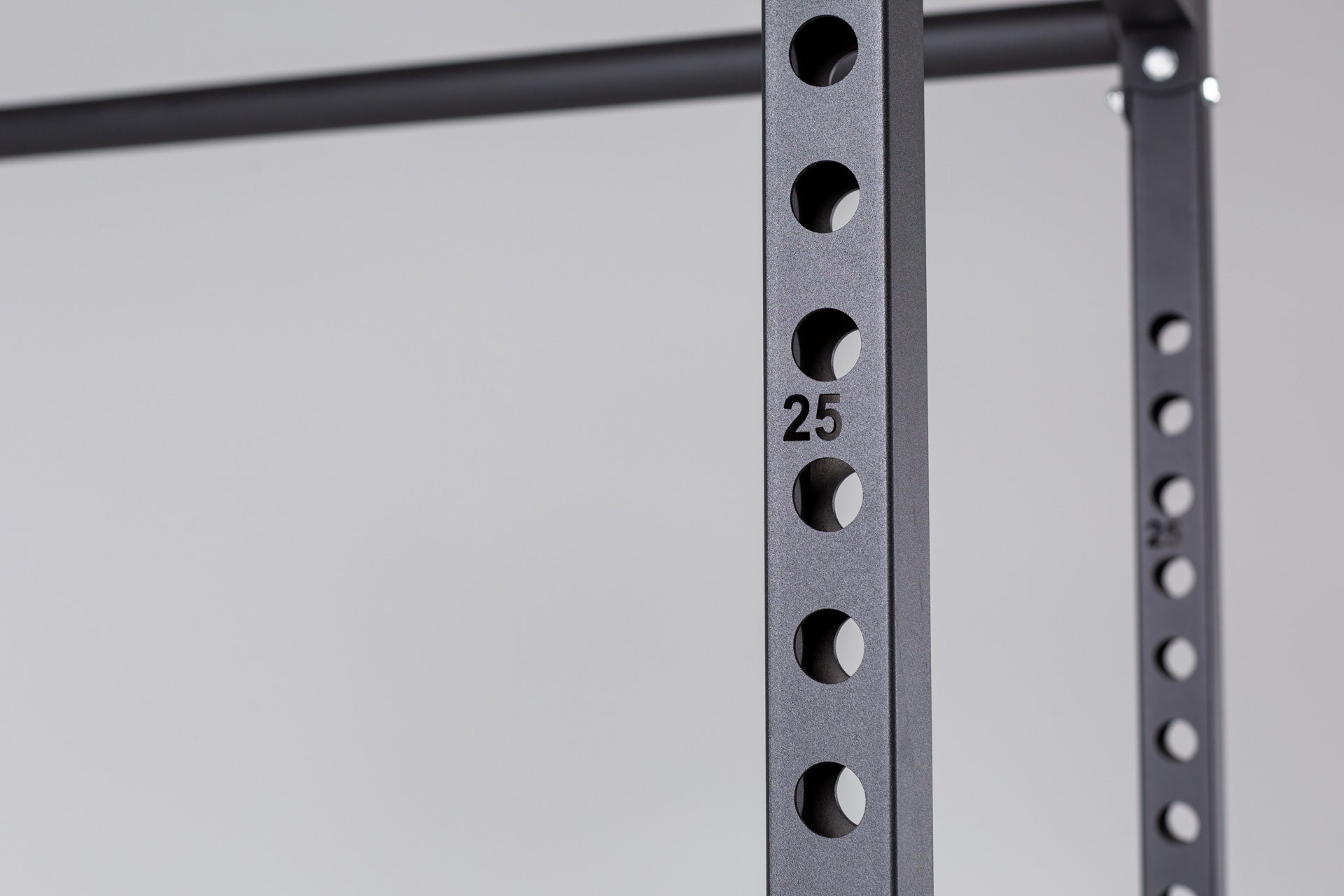 PR-1000 Power Rack Close Up of Upright Holes and Laser-Cut Number