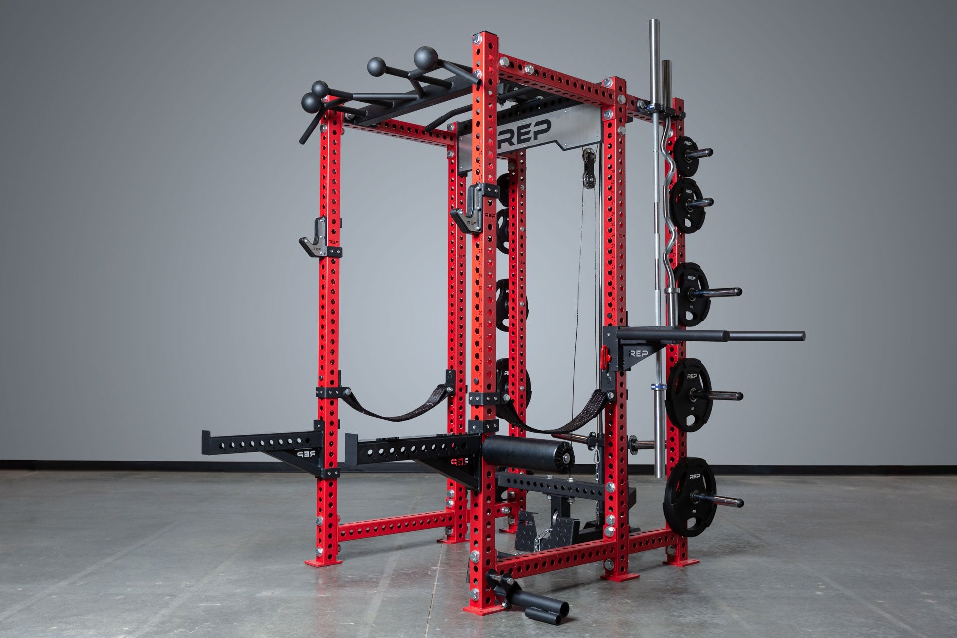 Daul Barbell Hanger Shown on a 6-Post PR-5000 Power Rack on Optional Weight Storage Crossmember